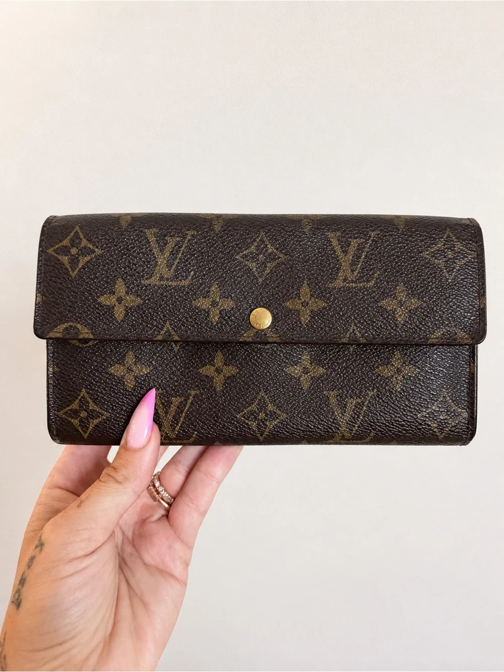 Louis Vuitton Monogram Flap Wallet in Brown with Gold Hardware